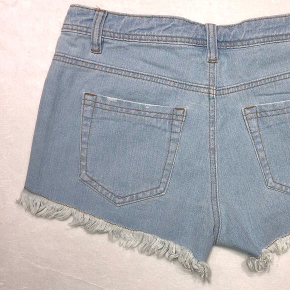 Chiqle Denim Leopard Print Patch and Studded Distressed Blue Jean Shorts - Picture 6 of 16